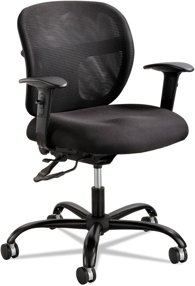 Safco Vue Office Chair, Heavy Duty Stool, 500 lbs Capacity, Ergonomic Mesh Back, 360 Swivel Seat, 5-Star Base, Big and Tall, Black