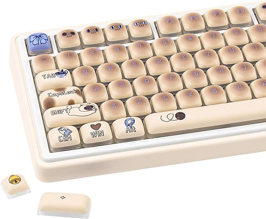 Siamese Cat Keycaps Set, Dye-Sublimation PBT, Mao Profile, 125 Keys Meow Meow Custom Cute Keycaps for ANSI/ISO Layout, MX Switches Mechanical Gaming Keyboard