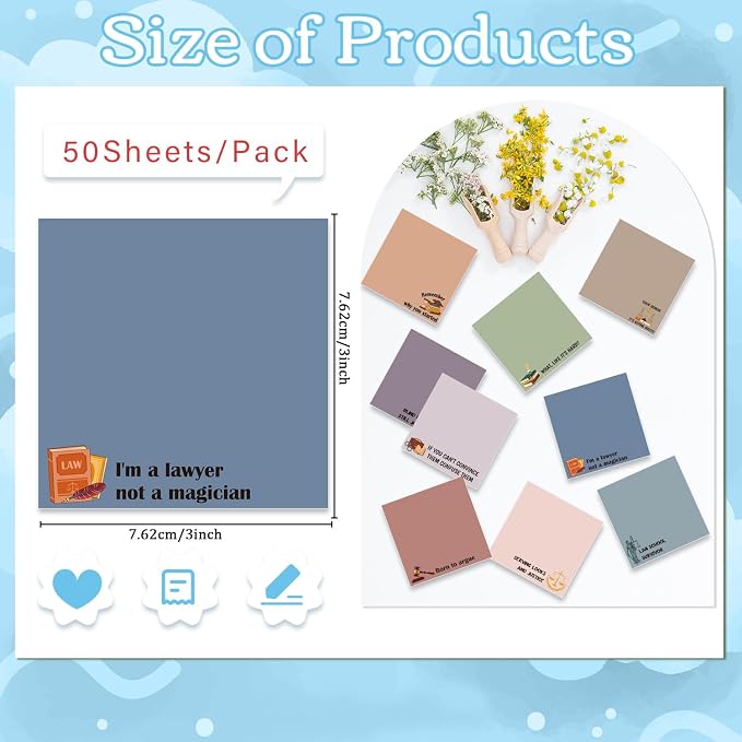 Lawyer Sticky Notes Gifts - 9 Pack Attorney Notepads 3x3 Inches, Lawyer Gifts for Women Men, Law Self-Stick Memo Pads, Legal School Office Supplies for Friends Coworkers (450 Sheets)