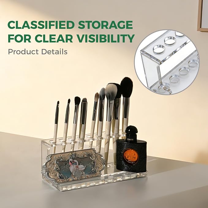 9 Compartments Acrylic Pen Holder for Desk, Clear Pencil Organizer, Desk Organizers and Accessories, Makeup Brush Holder & Pen Organizer, Office Stationary Storage for Desk, School, Home