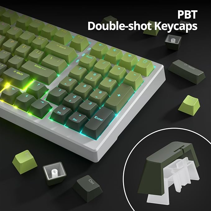 Guffercty kred 135 Key Gradient Keyboard Keycap Set Backlit, OEM Profile-PBT Material-Translucent Characters Compatible with MX Switches(DarkGreen)