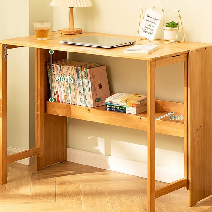 Folding Computer Desk, Natural Bamboo Desk Portable Desk Study Student Writing Desk Small Home Office Desk(39 Inch, Natural)