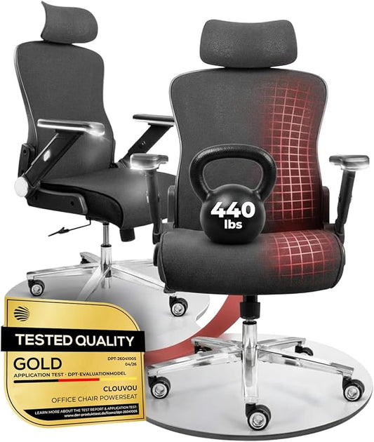 PowerSeat Ergonomic Office Chair Comfy [#1 in Tests] Swivel Chair | Ergonomic Chair with Breathable Mesh Back | Computer Chair with wheels | Home Office Desk Chair with 2D Headrest | For 440lbs