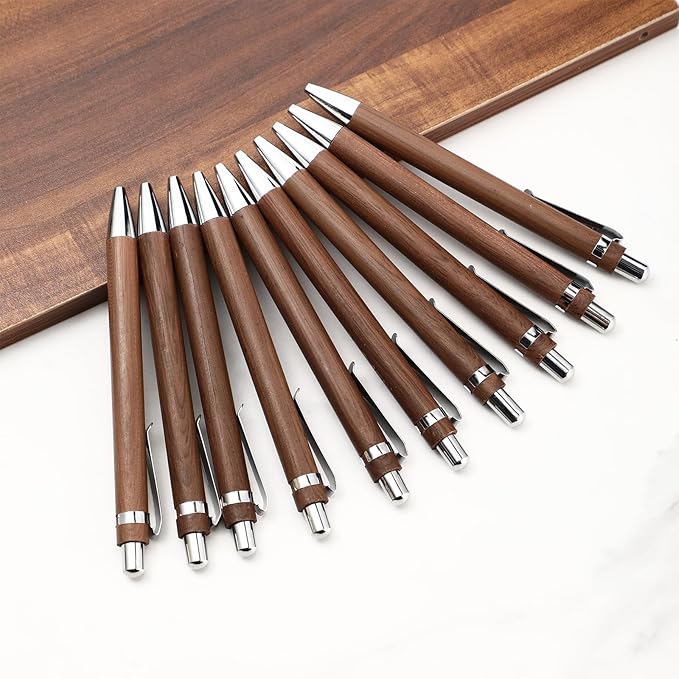 12 Pcs Bamboo Pens Employee Appreciation Gifts Engraving Wooden Ballpoint Pens Must Have for Writing Office Staff Coworkers(Classic Color)