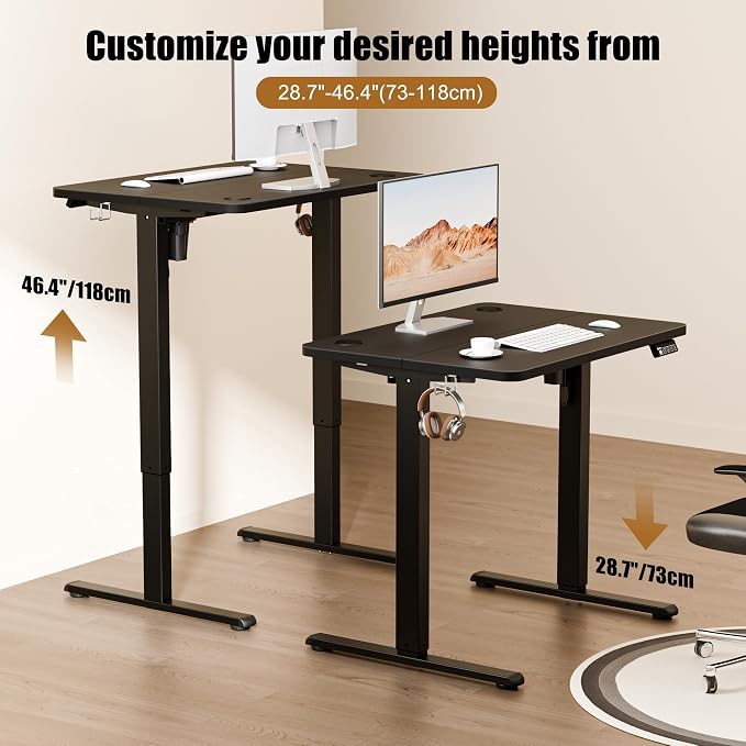 Small Standing Desk, 32"x24" Height Adjustable Sit-Stand Office, Black | Electric Adjustable Standing Desk, Sit to Stand Computer Office Desk with Splice Board, Memory Preset, Lifts 28.7''-46.5"