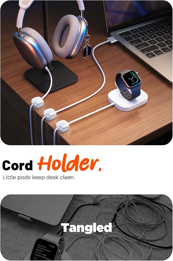 Cable Clips,12Pack Cord Holder Cord Organizer [1s Lock & Strongest Adhesive] Spring Cord Clips Phone Charger Wire Desk Cable Management Nightstand Home Office School Decor Women Cute Desk White