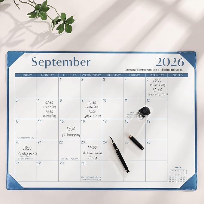Gannyfer Desk Calendar 2026-2027 with Desktop Mat, Simplified Large 22" x 17" Desktop Pad Calendar, 18 Month Desk Calendar 2026, Use Now to Jun 2027, Office Supplies Perfect for Home School and Office - Blue