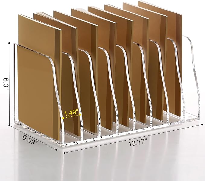 SANRUI Acrylic Desk File Organizer, 8 Slot Clear Magazine File Holder | Desktop Vertical Workspace Sorters, Folder Rack for Office Accessories Organization Storage