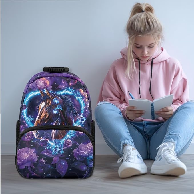 Ystardream Brown Horse Backpack With Lunch Box Bookbags for 6Th Grade Girls Elementary School Backpack Set 4 in 1 Kindergarten School Back Pack with Sturdy Pencil Bag for Teens Kids School Sport