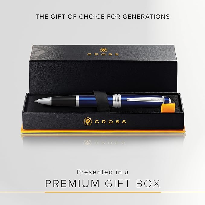 Cross Bailey Blue Lacquer Rollerball Pen - Refillable Pen for Smooth Writing - Well-Balanced, Distinctive Design - Easy Handling - Comfortable Grip - Gift-Ready Black Ink