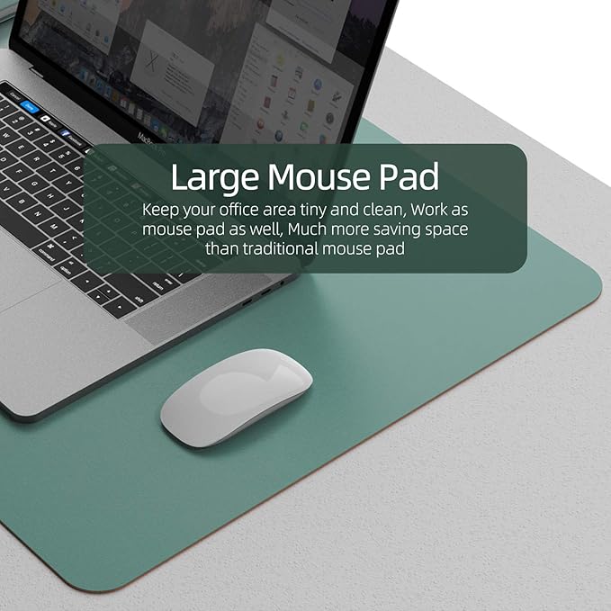 YSAGi Dual-Sided Desk Mat, 23.6" x 13.7" Waterproof PU Leather Desk Pad Protector for Keyboard and Mouse, Desk Writing Pad for Office and Home (Pistachio Green + Green Blue)