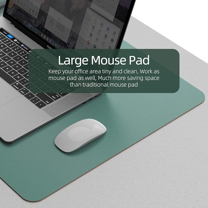 YSAGi Desk Mat, Desk Pad, 35.4" x 17" Laptop Leather Desk Pad Protector, Large Leather Desk Blotter for Keyboard and Mouse, Dual-Sided Desk Writing Pad for Office (Pistachio Green + Green Blue)