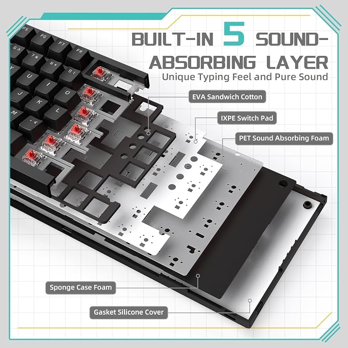 Attack Shark ajazz AK820 Mechanical Gaming Keyboard with Knob 75% Keyboard Hot Swappable Type-C Wired Gasket 5-Layer Noise Absorbing Foam White LED Backlit NKRO Linear Red Switch for PC/Win/Mac-Black