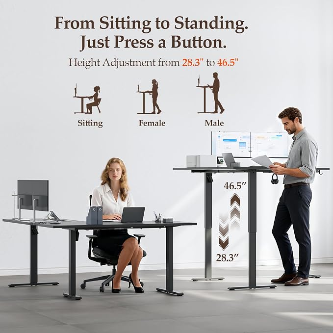 Klicelor L Shaped Standing Desk 63 x 55.1 Inch Dual Motors, Electric Height Adjustable Corner Desk for Home Office Workstation, Ergonomic Sit Stand Computer Table with Memory Controller, Black