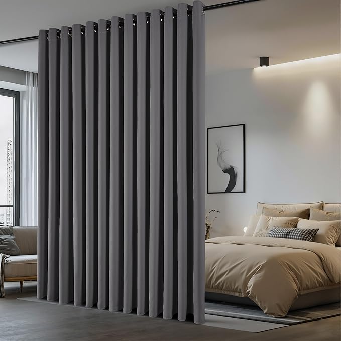 NICETOWN Closet Door Heavy Curtain, Room Dividers Shade Screens Partitions, Extra Large Grommet Top Space Partition Blackout Curtain, Screen Dividers for Rooms (1 Pack, 20ft Wide x 9ft Long, Grey)