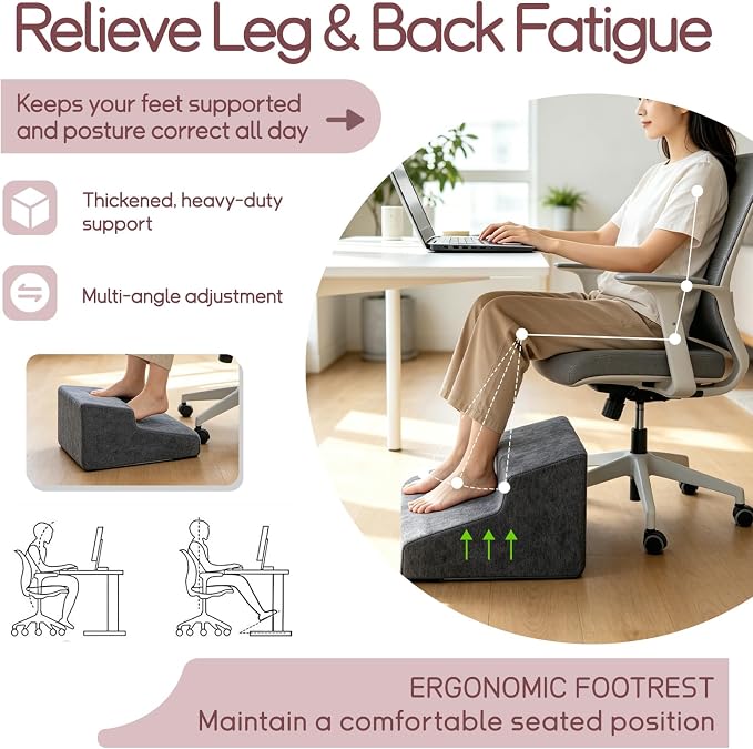 Foot Rest for Under Desk at Work, Ergonomic 2-Height Sponge Foot Stool for Office, Home, Sofa & Gaming Chair, Desk Accessories Footrest Cushion to Support Legs, Relax Ankles & Relieve Pain(B-Black)