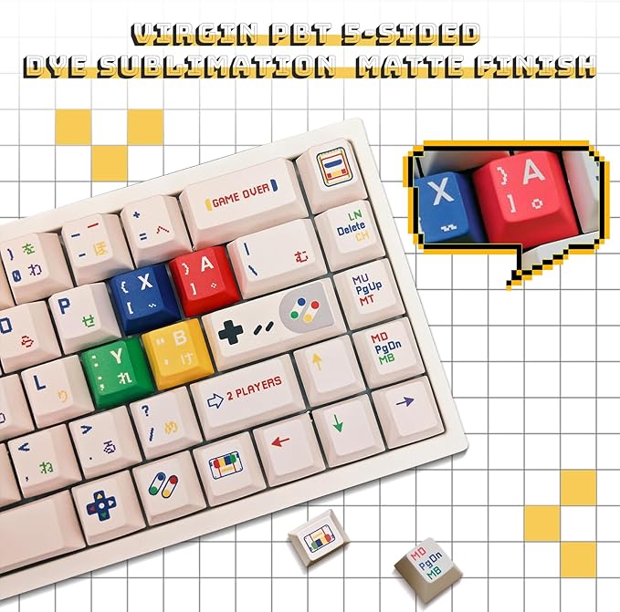141 Keys Retro PBT Keycaps Set, No Tear, Never Fades, Elegant Gift Box for Mechanical Keyboard, Virgin Cherry Profile Key Caps (Typing,Gaming,Anime Themed) Ergonomic (Fit All Layout 100% 75% 65% 60%）