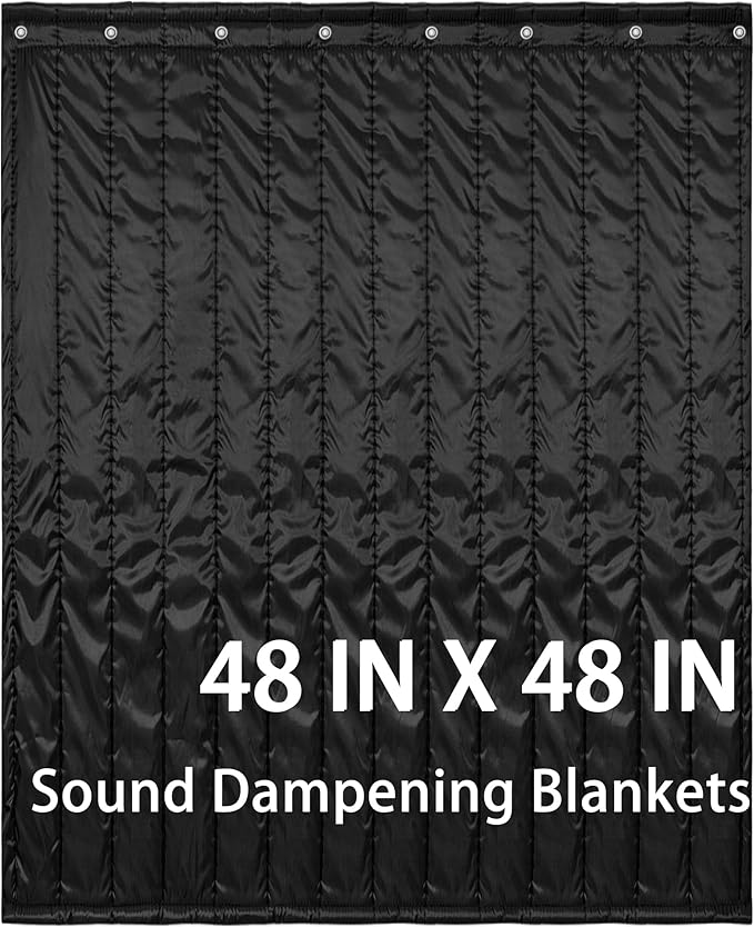 Extra Large Sound Dampening Blankets, 48" x 48" Sound Absorbing Blanket Sound Absorbing Curtains - 0.4" Thickness, Noise Reducing Blackout, Recording Studio Acoustical Treatments, Black