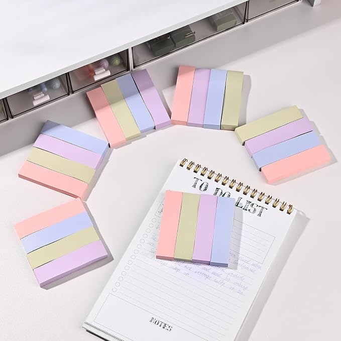 BAYTORY 6 Pads Pastel Index Tabs, Small Sticky Notes, 4 Colors Self-Stick Note Pads, Easy to Post for School Office Notebook (3x0.7 Inch)