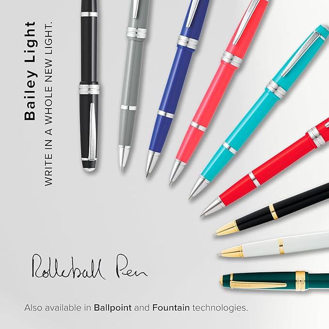 Cross Bailey Light Polished White Resin Rollerball Pen - Professional Pen for Effortless Writing - Journaling, Note-Taking & More - Black Ink - Easy Handling - Includes Gift Box