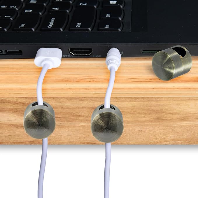 SmallCat 8 Sets Charger Holders for Cords, Antique Copper Color Adjustable Cable Anchor Holders, Adhesive Metal Cord Clips, Cable Management Wire Organizers for Desk, Office, Nightstand