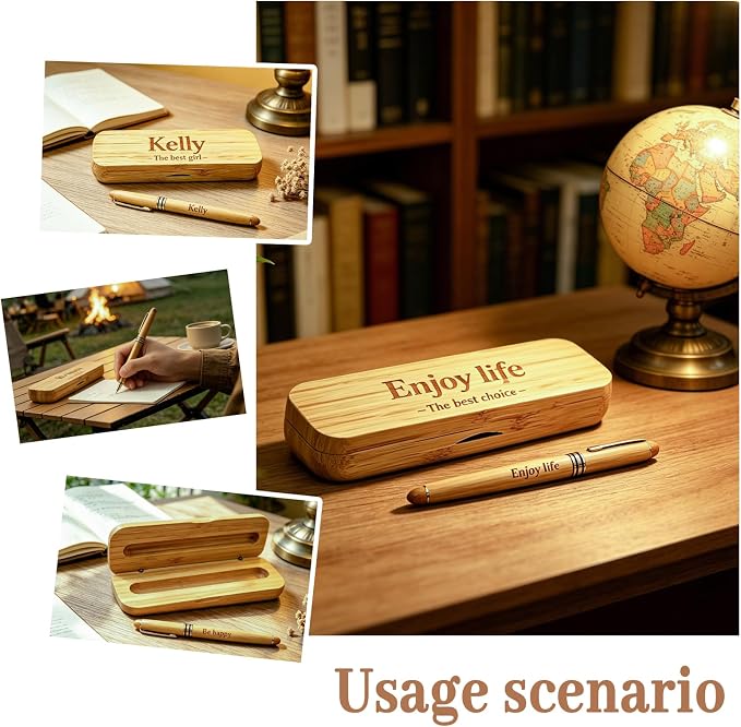 Personalized Engraved Bamboo Pen Set with Case – Custom Engraved Pen with Name, Personalized Ballpoint Pen Gift for Men, Teacher, Doctor, Graduate, Wooden Customized Pens