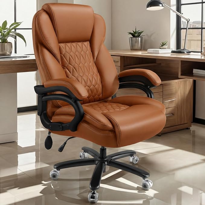 600lbs Big and Tall Office Chair with Pocket Spring Cushion, Heavy Duty Office Chair for Low Back Pain Relief, Large Executive Office Chair (Classic, Brown)