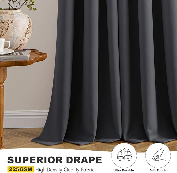 MIULEE Blackout Curtains for Bedroom Living Room 2 Panels, Thermal Insulated Room Darkening Drapes Grommet Noise Reducing Light Blocking Window Treatments 84 Inches Long 50x84 Inch Dark Grey