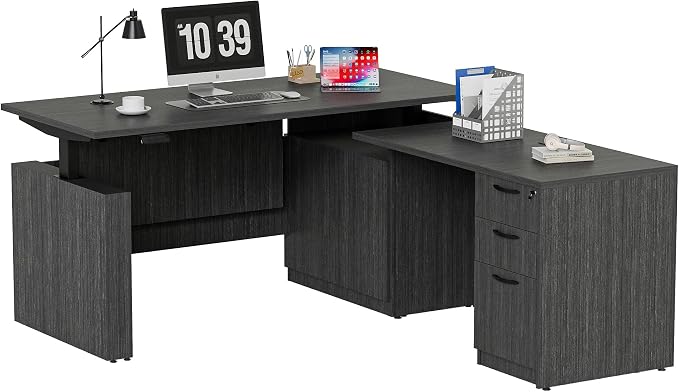 66.93" L Shaped Executive Standing Desk with Pre-Assembled Frame & Lockable Cabinets, Fixed Right-Facing Design, Dual-Motor Height Adjustable Sit-to-Stand Desk for Corporate & Home Office