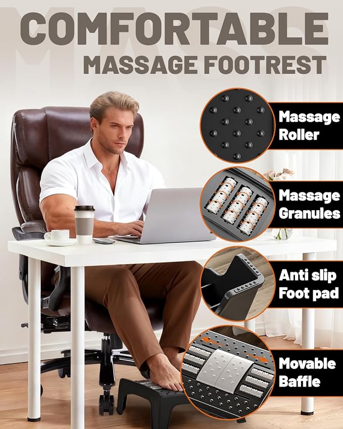800LBS Heavy Duty Office Chair & Massage Footrest Big & Tall Executive Chair with Adjustable Lumbar Support, PU Leather, Extra Wide Seat for Comfort