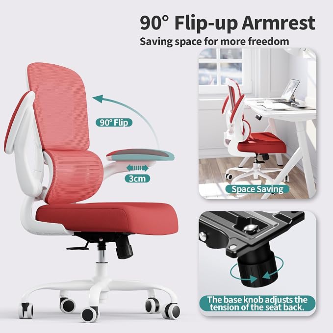 TRALT Office Chair - Ergonomic Desk Chair with Adjustable Lumbar Support, Mesh Computer Chair, Executive Chairs for Home Office Comfortable Lumbar Support (White Red)