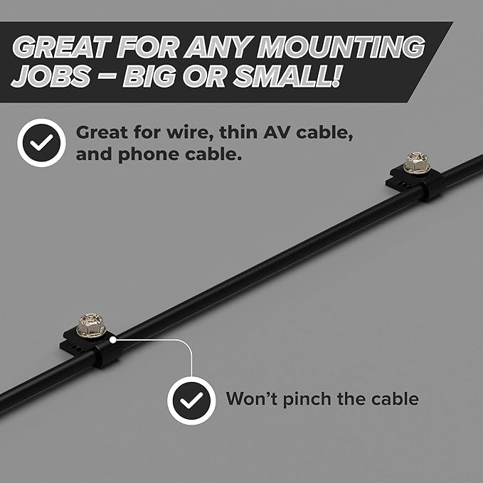 THE CIMPLE CO Mini Screw-in Cable Clips and Fasteners - Indoor/Outdoor Single Screw Clips - 3mm Wire Clamps for Fiber Optic Cables and Thermostat, Ground Wires - 3 mm (1/10 Inch), Black, 10 PCS