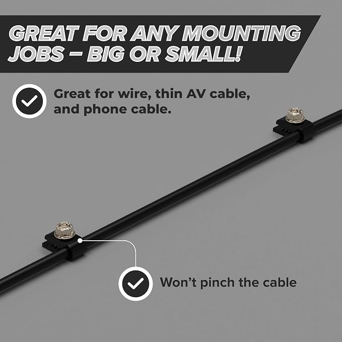 THE CIMPLE CO Mini Screw-in Cable Clips and Fasteners - Indoor/Outdoor Single Screw Clips - 3mm Wire Clamps for Fiber Optic Cables and Thermostat, Ground Wires - 3 mm (1/10 Inch), Black, 100 PCS