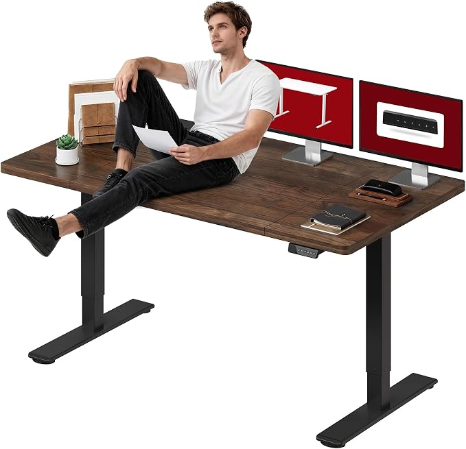 SANODESK Dual Motor Electric Standing Desk 71 x 32 Inches, Height Adjustable Sit Stand Desk with Large Splice Board for Home Office, Computer Workstation, Study & Gaming, Black Frame/Black Walnut Top