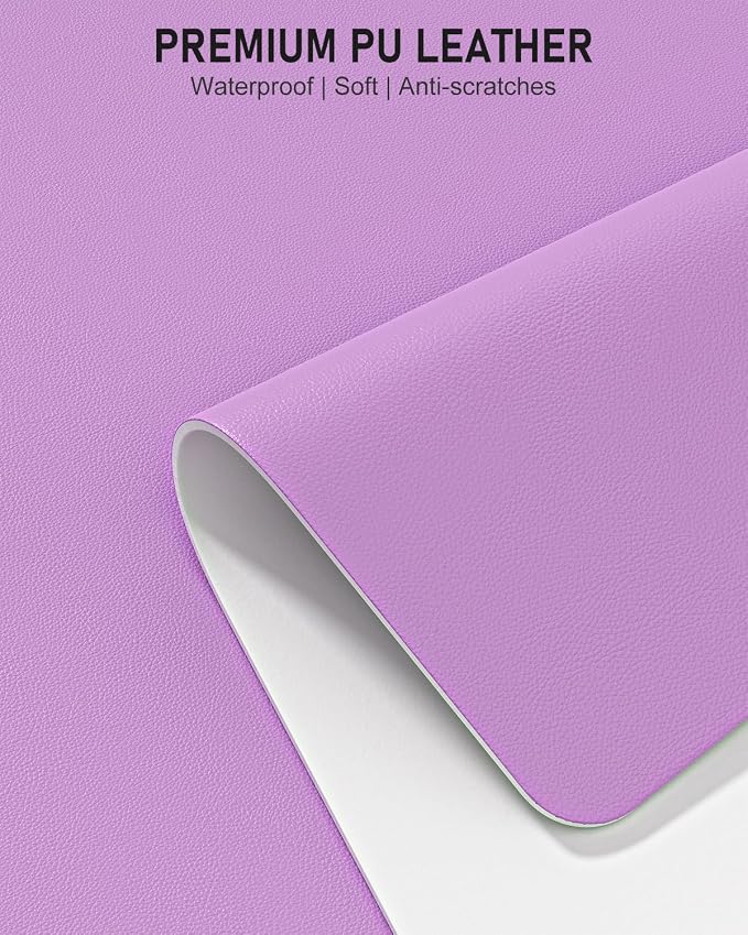 Desk Pad, 35.5" x 17" PU Leather Non-Slip Desk Mat Large Mouse Pad for Desktop, Waterproof Laptop Computer Writing Mat for Office, Home, Work, Gaming, Purple