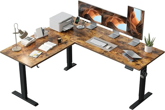 Agilestic L Shaped Standing Desk 63 x 55 inch Adjustable Height, Electric Corner Standing Desk, Sit Stand Computer Table with Splice Board, Vintage Brown