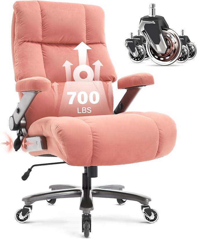 Big and Tall Office Chair 700lbs, Fabric Heavy Duty Executive Desk Chair | 3D Flip Arms, Extra Wide, Upgraded Wheels, Adjustable Lumbar Support, Metal Base, Large Ultra-Soft Ergonomic Computer Chairs