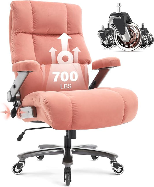 Big and Tall Office Chair 700lbs, Fabric Heavy Duty Executive Desk Chair | 3D Flip Arms, Extra Wide, Upgraded Wheels, Adjustable Lumbar Support, Metal Base, Large Ultra-Soft Ergonomic Computer Chairs