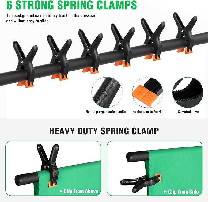Green Screen Backdrop with Stand, 6.5x5ft Portable Greenscreen Background with Stand, T-Shape Green Screen Stand kit with 6 Spring Clamps, Sandbag, Carry Bag for Zoom, Video