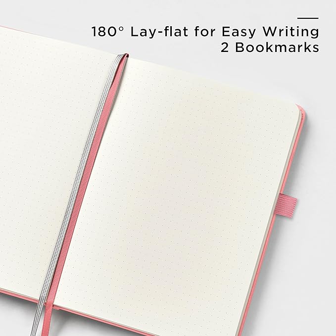 &And Per Se Dotted Journal Notebook, A5 Hardcover Leather Dotted Journal, 160 Pages 100gsm Thick Dot Grid Paper, 3 Sheets of Stickers Included - 5.7'' x 8'' (Rose pink)