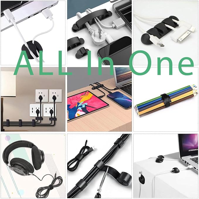 34pcs Cord Management Organizer Kit, Reusable Cable Ties Wire Organizer Set with Self-Adhesive Cable Clips for Desk Computer TV Home Office