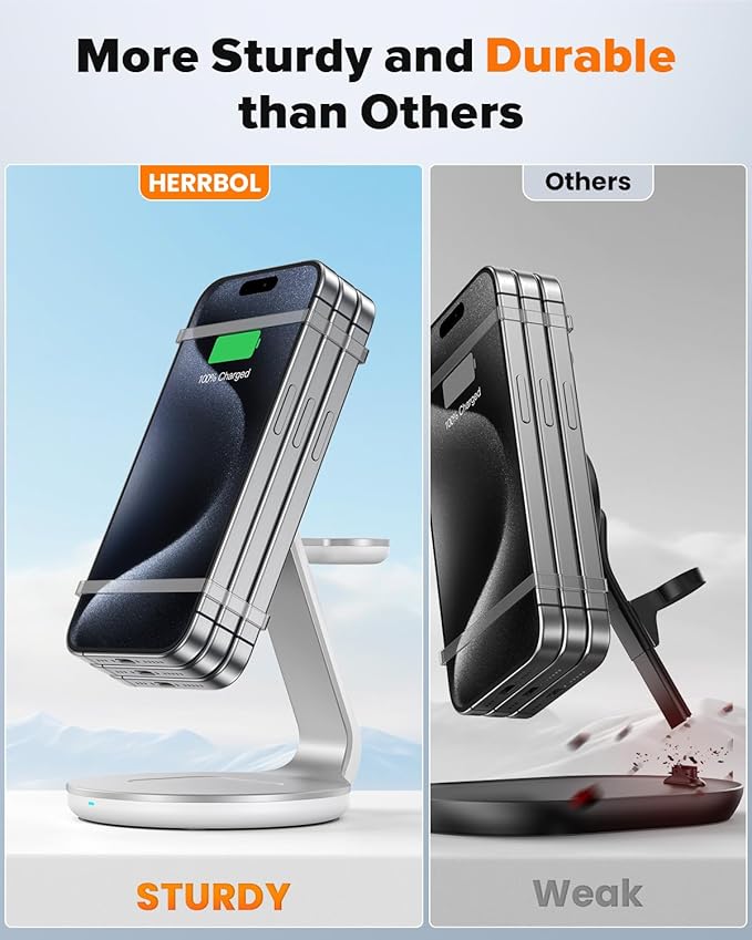 3 in 1 Charging Station Compatible with Magsafe Charger Wireless Charger Stand for iPhone 17 16e 16 15 14 13 12 Wireless Charging Station for AirPods Wireless Charging Stand for iWatch Series