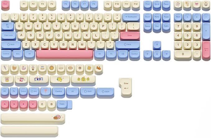 PBT keycaps,MOA Profile Cute Keycaps Pink Kawaii Anime Round Keycaps Set for Cherry Gateron MX Switches Mechanical Keyboards,Rainbow Candy
