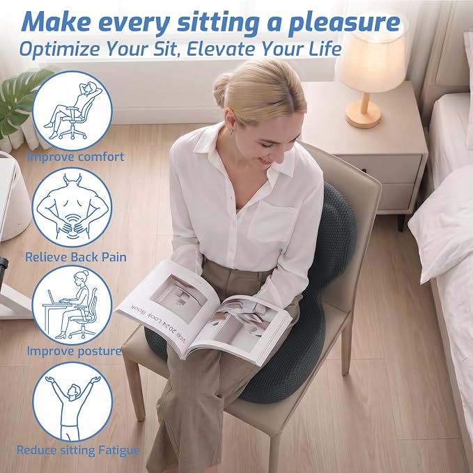 Memory Foam Seat Cushion,Orthopedic Ergonomic Seat Cushions for Tailbone,Sciatica, and Back Pressure Relief,L-Shaped Design & Adjustable Strap,Lumbar Support Pillow for Office,Car,Desk Chair