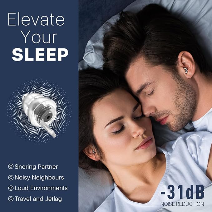Ear Plugs for Sleeping, Ultra-Comfy Reusable Noise Reduction Earplugs for Sleep, Deep Focus, Travel, Snoring, Noise-Sensitivity, Hearing Protection for Small Ear Canals, 31dB Noise Cancelling,BK