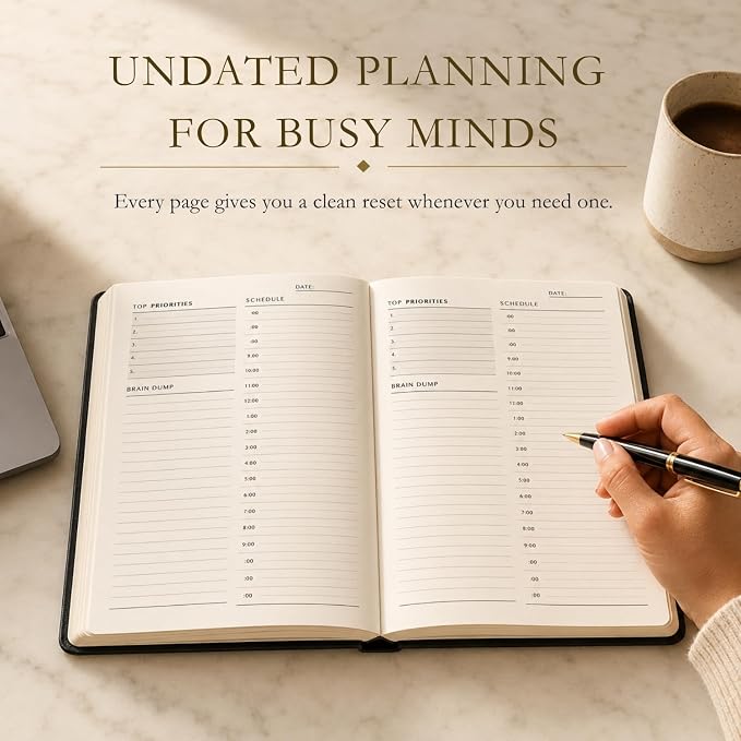 Time Blocking and ADHD Planner by Refine Days. 180 Undated Pages, To Do List, Hourly Schedule, Daily and Monthly Agenda. Time Management & Productivity Notebook. A5 (Green)