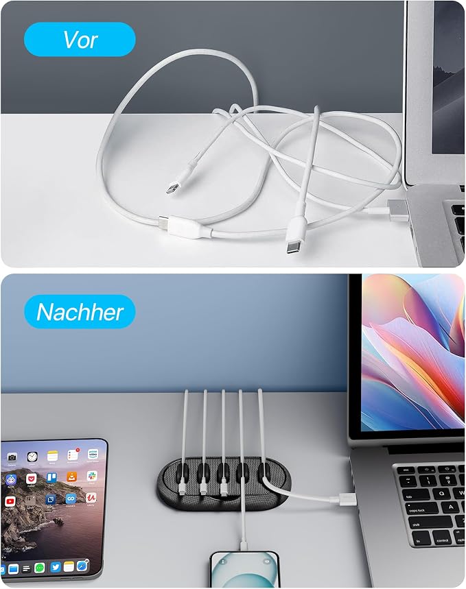 Cable Management, Magnetic Cord Organizer, Desk Cord Holder Wire Keeper with 6 Magnetic Cable Clips, Charger Cord Management for Home Office, Lightning/USB C/Micro Cable, Dark Gray