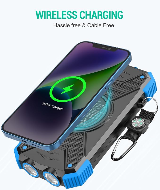 BLAVOR Solar Power Bank 10,000mAh, Portable Wireless Charger, 20W Fast Charging External Battery Pack with USB C for Cell Phones, Solar Panel Charging with Dual Flashlight for Camping