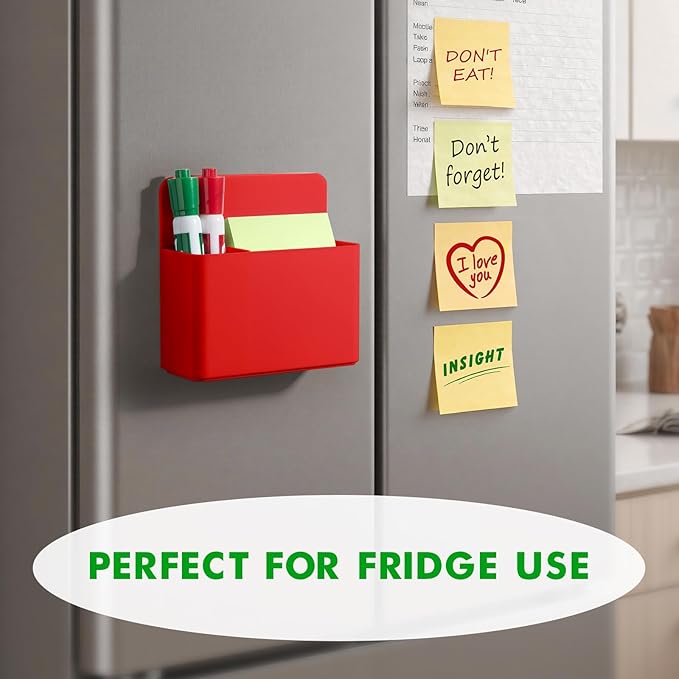 2 Pcs Magnetic Dry Erase Marker Holder for Whiteboard, Plastic Magnetic Pen Holder for Refrigerator Fridge, Magnet Pencil Cup for School Classroom, Locker Accessories, Pen Cup Organizer-Red