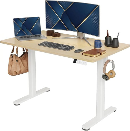 Claiks Electric Standing Desk 48x24 Inch Adjustable Desk, Nature | 156lbs weight capacity, 3 memory presets, industrial steel frame, cable management hub, adjustable height , easy assembly